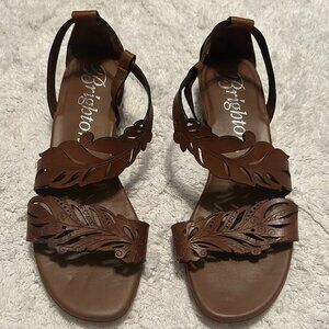 Brighton Leather Sandals Brown Hippie Boho Botanical Nature - Size 8 Women's